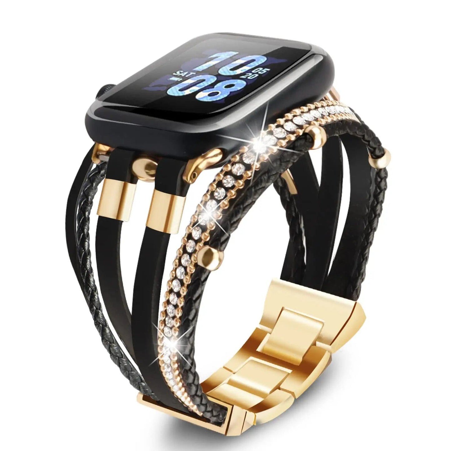 Leather Strap & Stainless Steel Bracelet for Apple Watch 40mm, 41mm, 44mm, and 45mm - Compatible with iWatch Series 9/SE/8/7/6/5/4, Band Color: mm, Parallel Import