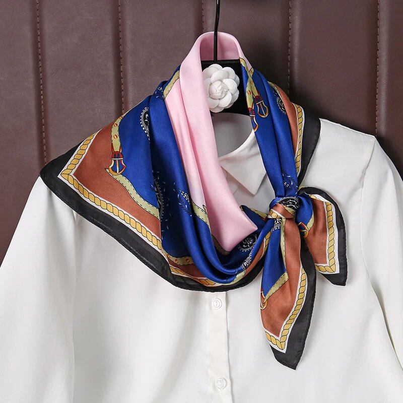 "Summer Beach 70x70cm Square Silk Muslim Hijab Scarf for Women, Handkerchief, Heart Print Headband, Stylish Small Luxury Scarf Tie" Size: 70x70cm; Parallel Import