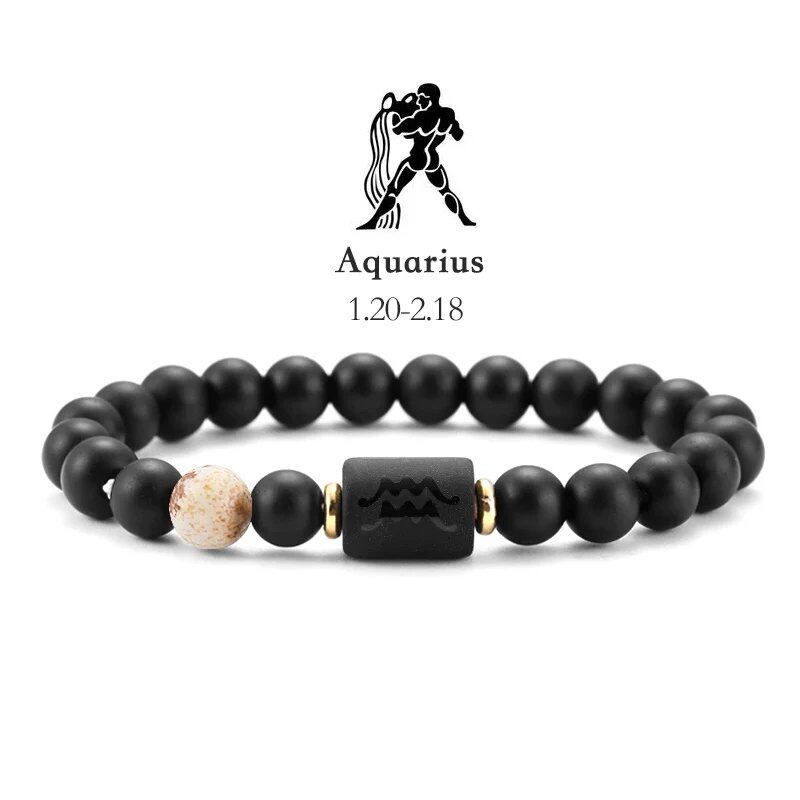 12 Zodiac Signs Bracelet with Natural Stones, Capricorn, Virgo, Leo, and Libra, for Men and Women, Couples, Friends, and Couples; Jewelry Gift; Length: 18-19cm, Parallel Import
