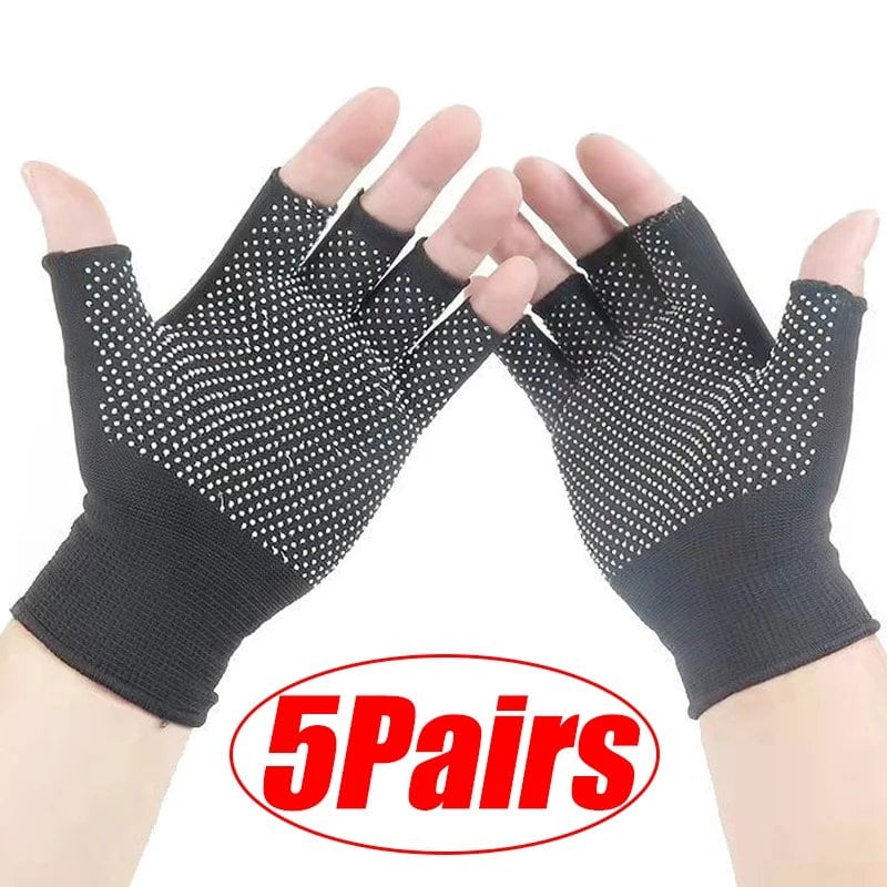 1/5/10 Pairs of Non-Slip Touchscreen Compatible Half-Finger Nylon Cycling Gloves for Summer, Outdoor Fitness, Breathable, Imported