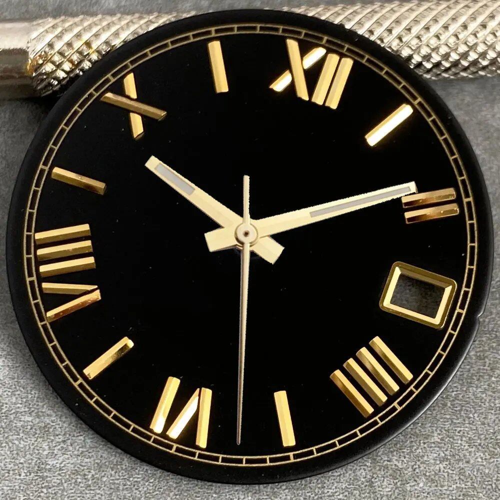 MATELION 29mm Steel Roman Numeral Sunburst Dial with Black, Blue, Gold, or Silver Dial, Compatible with NH35 and NH36 Automatic Diver Men's Watches, Parallel Import
