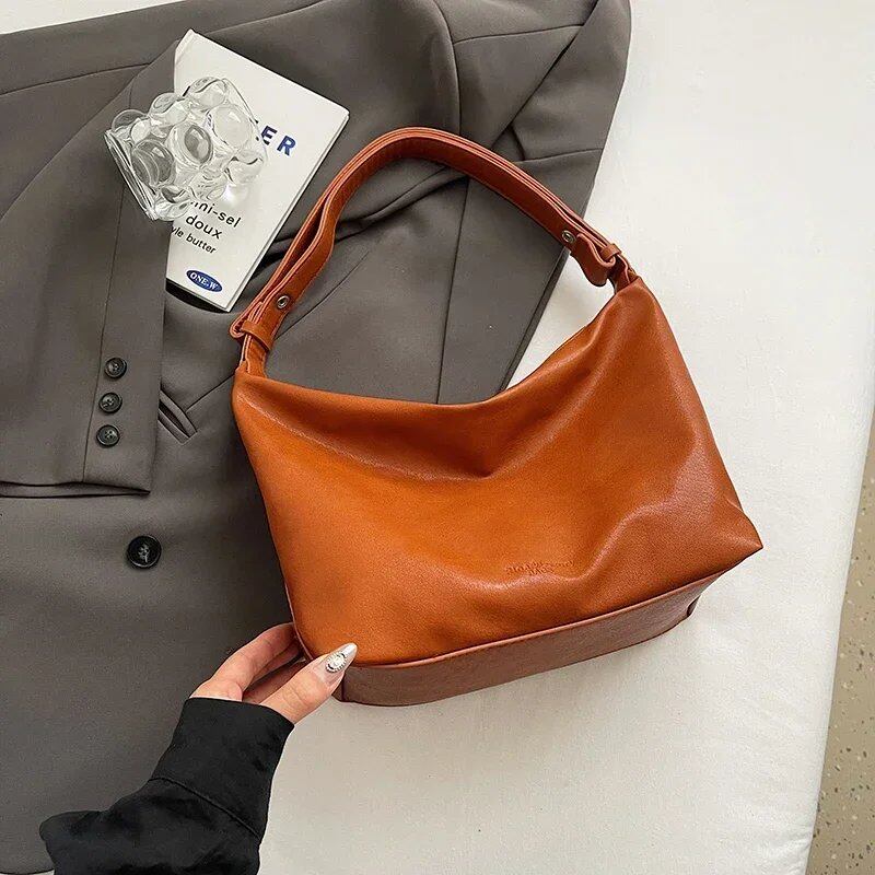 シンプル レディースバッグ フレンチスタイル 脇掛けショルダーバッグ 高品質ソフトレザーハンドバッグ おしゃれ アンダーアームショッパー ブランドボルソス サイズ:(20cm<最大長<30cm);;発送元: 並行輸入品