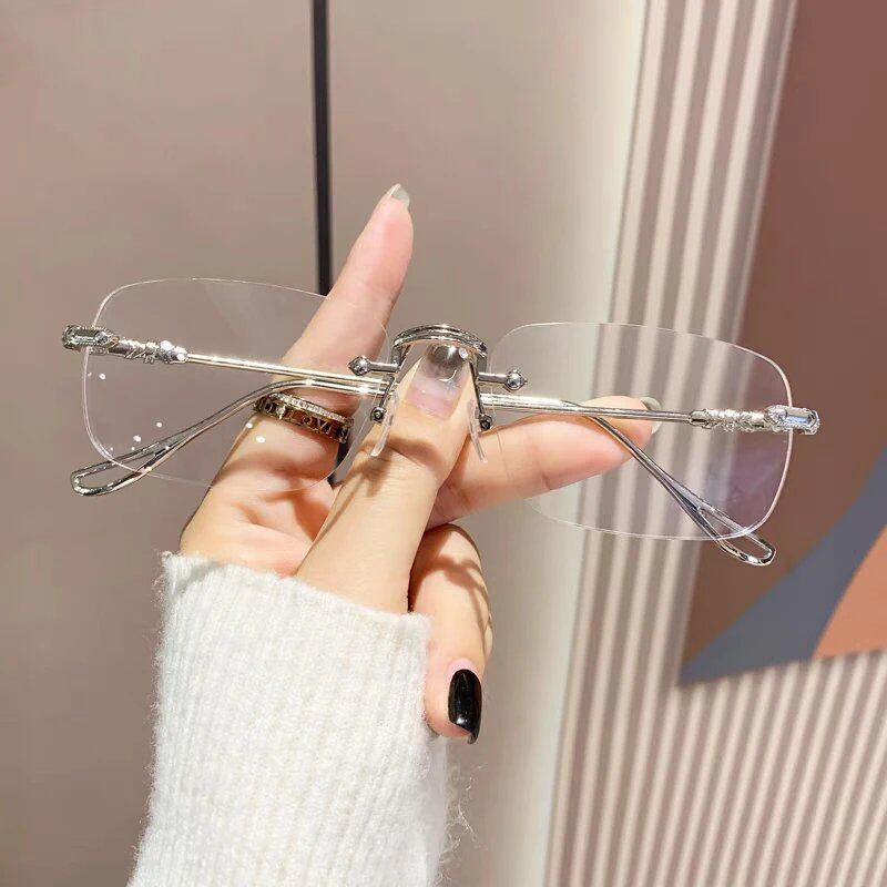 Harajuku Rimless Glasses for Women, Clear Rectangular Sunglasses, Blue Light Blocking, Frameless, Optical Lenses; Ships from: Parallel Import