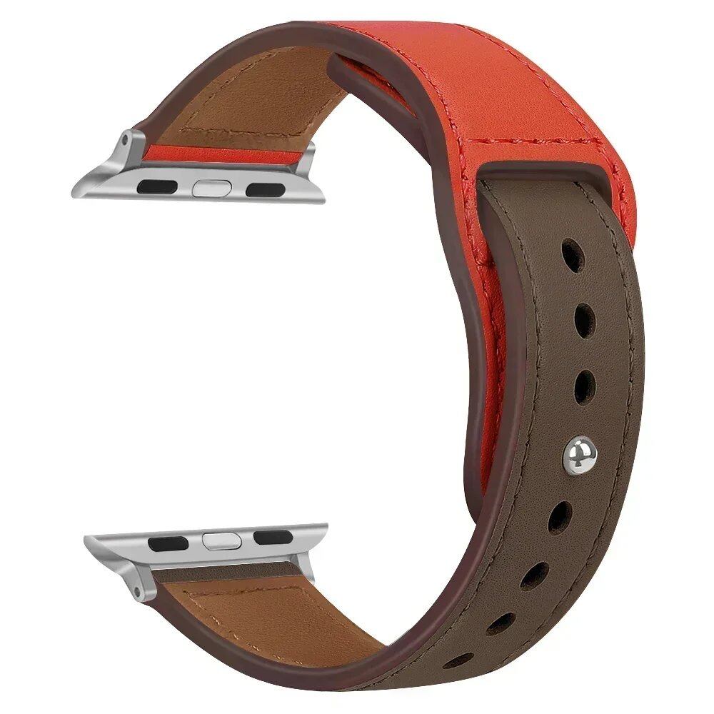 Leather Band for Apple Watch - Ultra 49mm/46mm, 44mm/40mm, 38mm/42mm, Sport Bracelet for iWatch Series 10/9/8/7/SE/6/5/3, 41mm/45mm Models, Band Color: Parallel Import