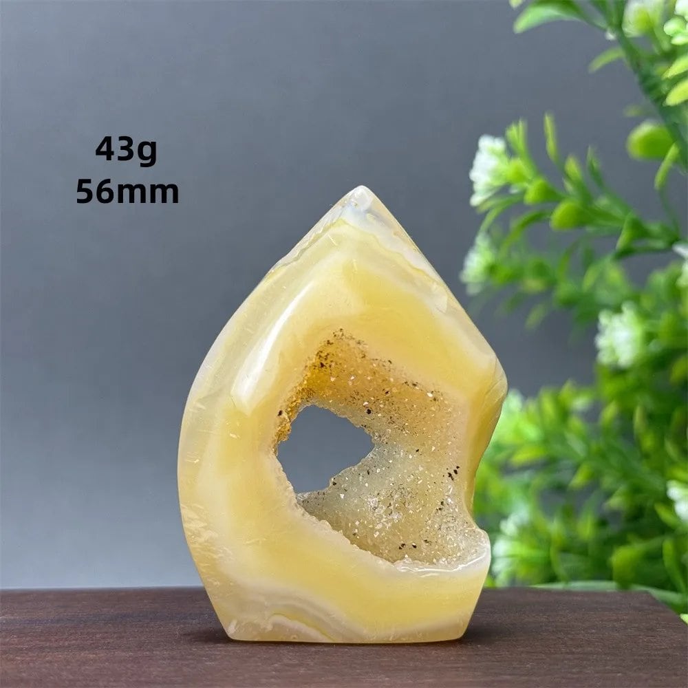 Natural Yellow Agate Geode, Freeform Torch, Mineral Energy, Home Furnishings, Meditation, Aura, Prayer, Altar, Gift, Parallel Import