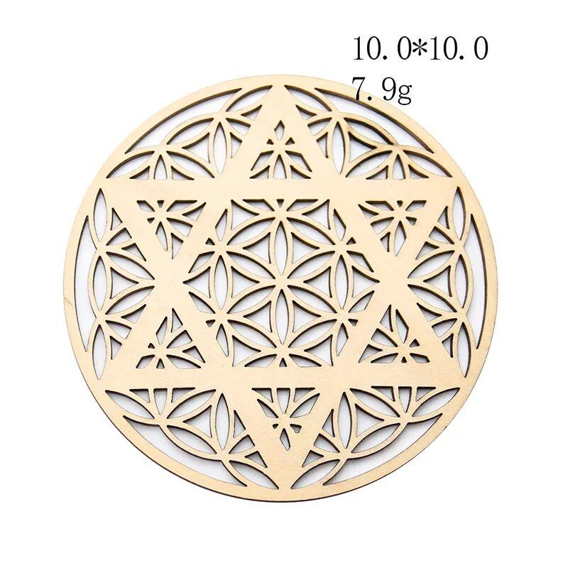10cm Wooden Tree of Life Jewelry Display Tray with Quartz Crystal Wall Decor, Metatron's Cube, Star of David, Chakra, and Meditation Accessory (Imported)