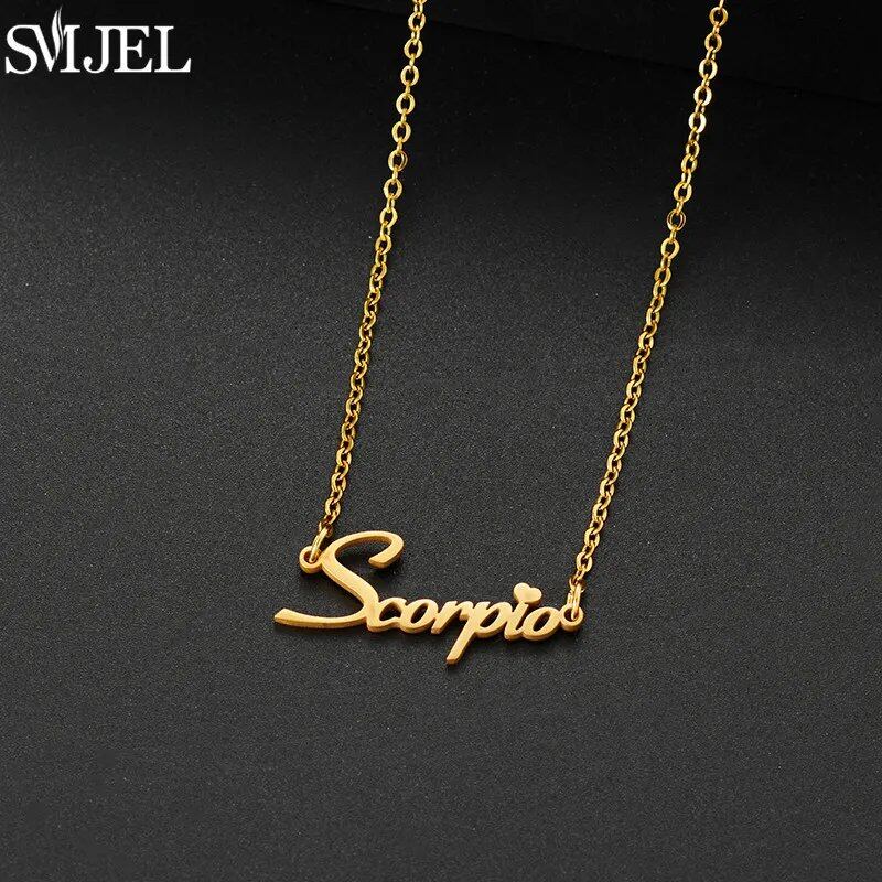 12 Zodiac Signs Jewelry Stainless Steel Zodiac Letter Necklace Aries, Leo, Taurus, Gemini, Aquarius Horoscope Christmas Gift Color: 45cm Length; Main Stone Color: Parallel Import