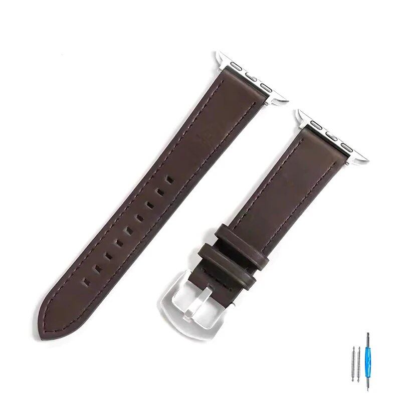 Calf Leather Strap for Apple Watch - Compatible with iWatch Series 8/7/6/5/4/3/SE, 49mm, 44mm, 45mm, 42mm, 40mm, and 41mm Bands, Unisex, Imported