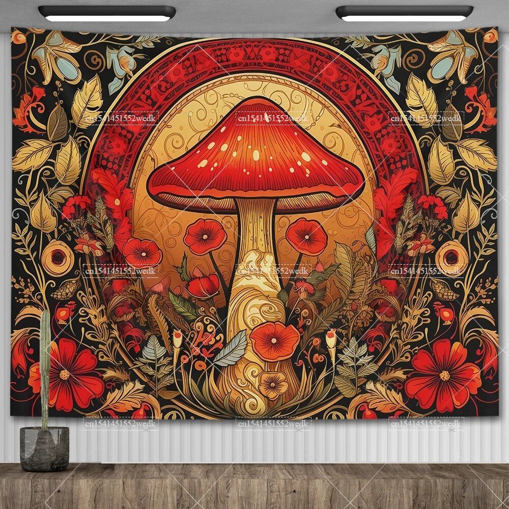 Mushroom Tapestry, Botanical Bohemian Floral, Spiritual Room Decor, Stylish Party Backdrop, Yoga Blanket for Bedroom, Size: Parallel Import