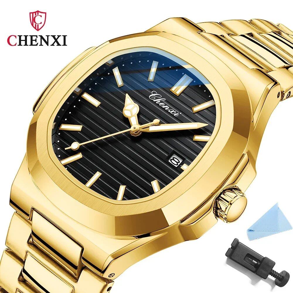 Chenxi 8222 Men's Luxury Gold Stainless Steel Luminous Quartz Watch, Waterproof, Fashionable, Parallel Import