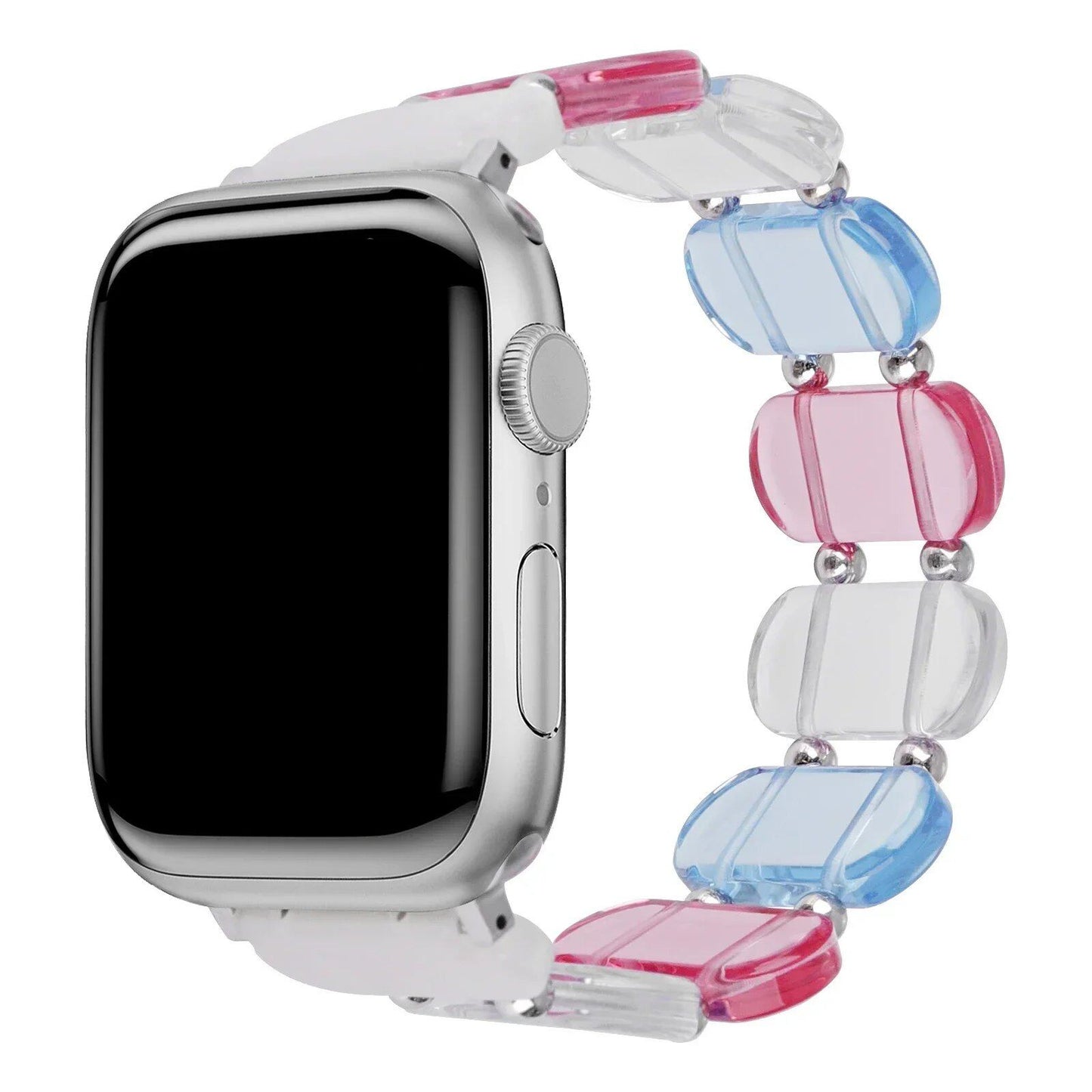 Resin Apple Watch Band, 46mm, 41mm, 42mm, 45mm, 49mm, Compatible with iWatch Series 10, 9, 8SE, 6, 5, 46mm, 41mm, 42mm, 45mm, 49mm, Women's, Elastic Ring Strap with Metal Beads, Band Color: mm, Parallel Import