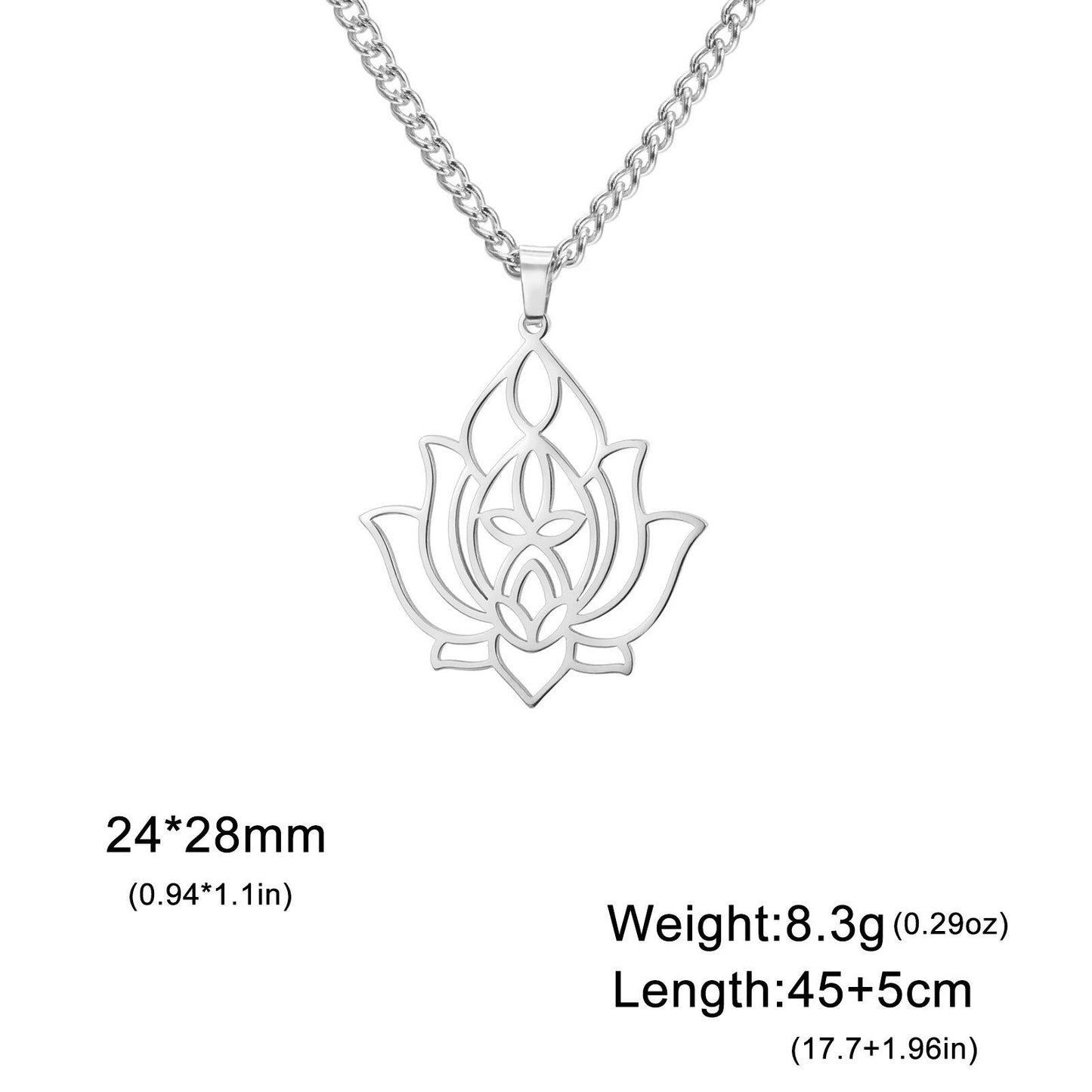 Lemegeton Lotus Necklace - Women's Yoga Flower Spiritual Stainless Steel Jewelry Vintage Pendant Necklace Accessory Gift Parallel Import