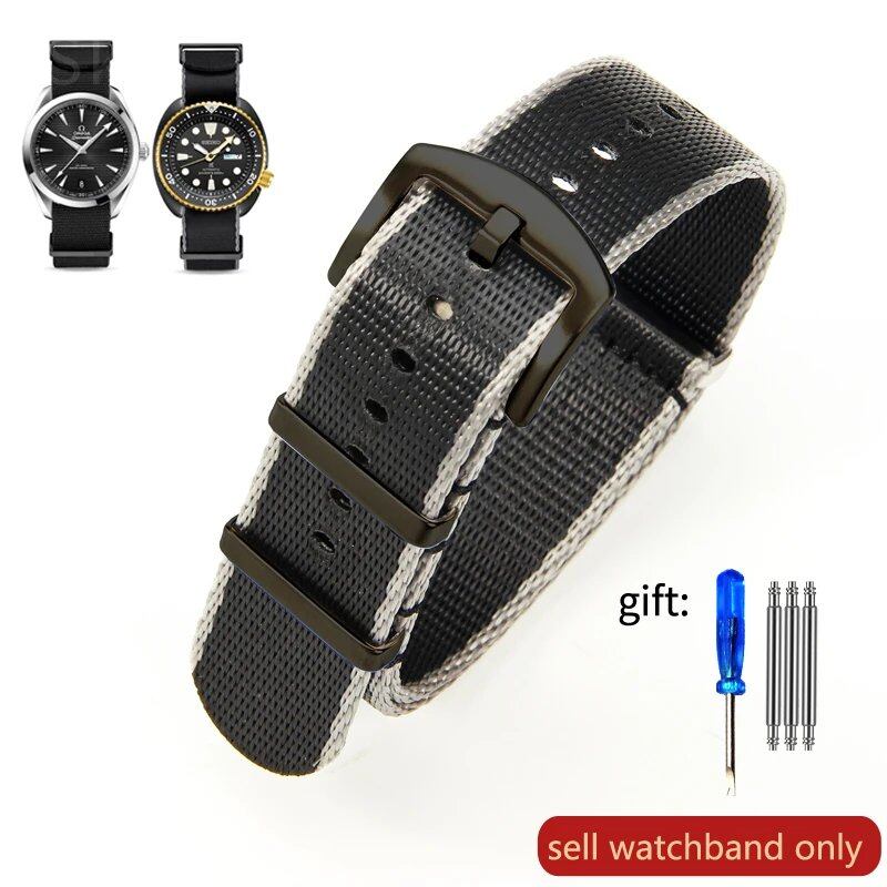 Breathable Soft Nylon Men's Watch Band for Omega 300 Ghost Party 007, Longines Conquest, Seiko, and Casio, 20mm and 22mm, Size 2, Parallel Import