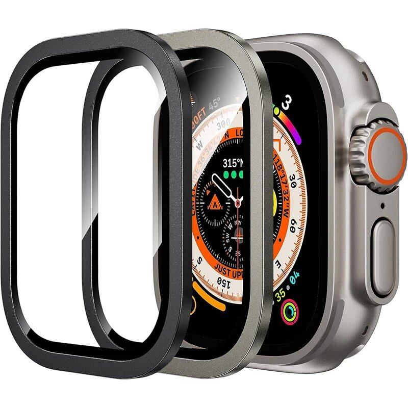 Apple Watch Ultra 49mm / Ultra 2用 ガラス全面保護フィルム 2枚セット メタルフレーム+強化ガラス カラー:;ダイアル直径:ウルトラ1 2 49mm 2個 並行輸入品