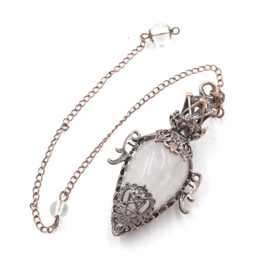Large Natural Stone Pendant, Crystal Pendulum, Divination, Black Obsidian, Amethyst, Lapis Lazuli, Pink Quartz, Reiki, Spiritual, Pendulum, X210, Metal Color: Parallel Import