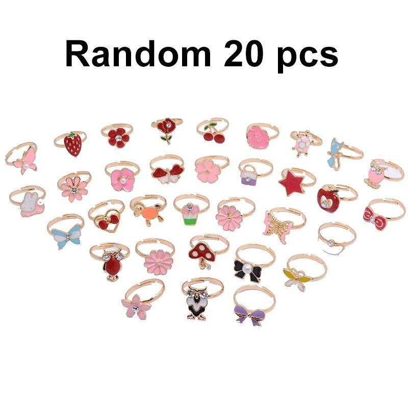 10/20/36-Piece Cute Adjustable Rings for Kids and Girls, Pretend Play Makeup Toy, Cartoon Crystal Jewelry, Alloy, Animal, Enamel Rings, Parallel Import