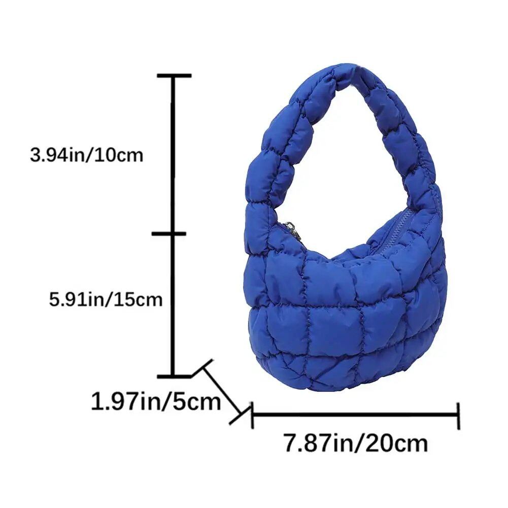 韓国風ひだ飾りソリッド脇バッグ チェキントキルト 女性用小型ハンドバッグ バブル刺繍レディースショルダーバッグ 冬用コットントートバッグ ;発送元: 並行輸入品