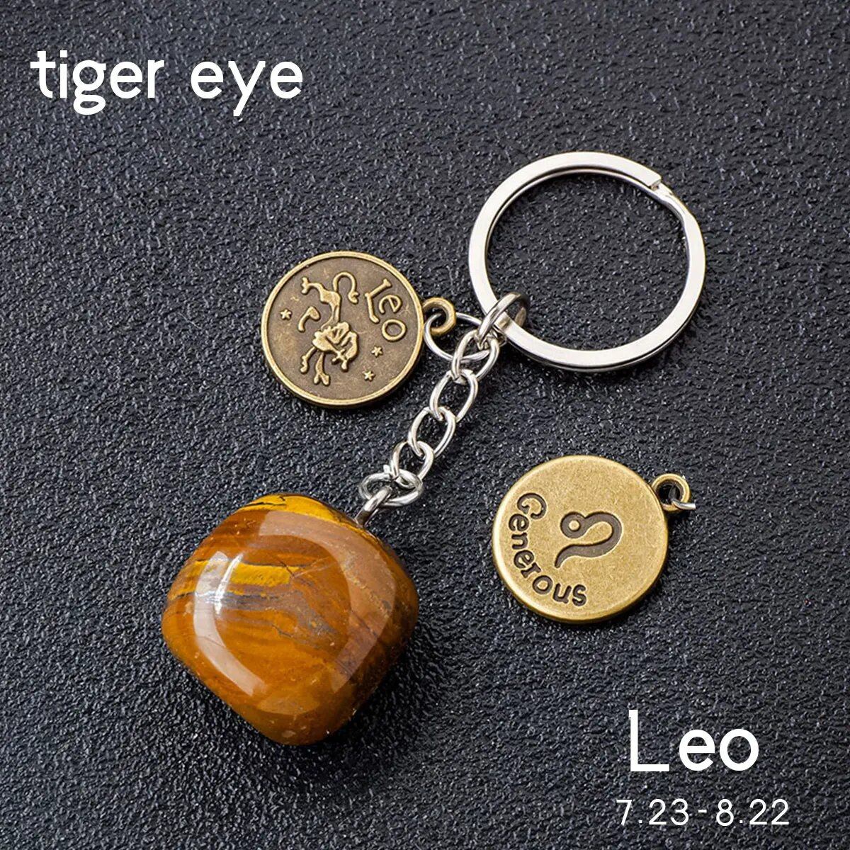 1 Natural Gemstone Zodiac Keychain with Clear Quartz and Amethyst Rolling Stones, DIY Car Key Ring Chain, Size: 1.5cm (Parallel Import)