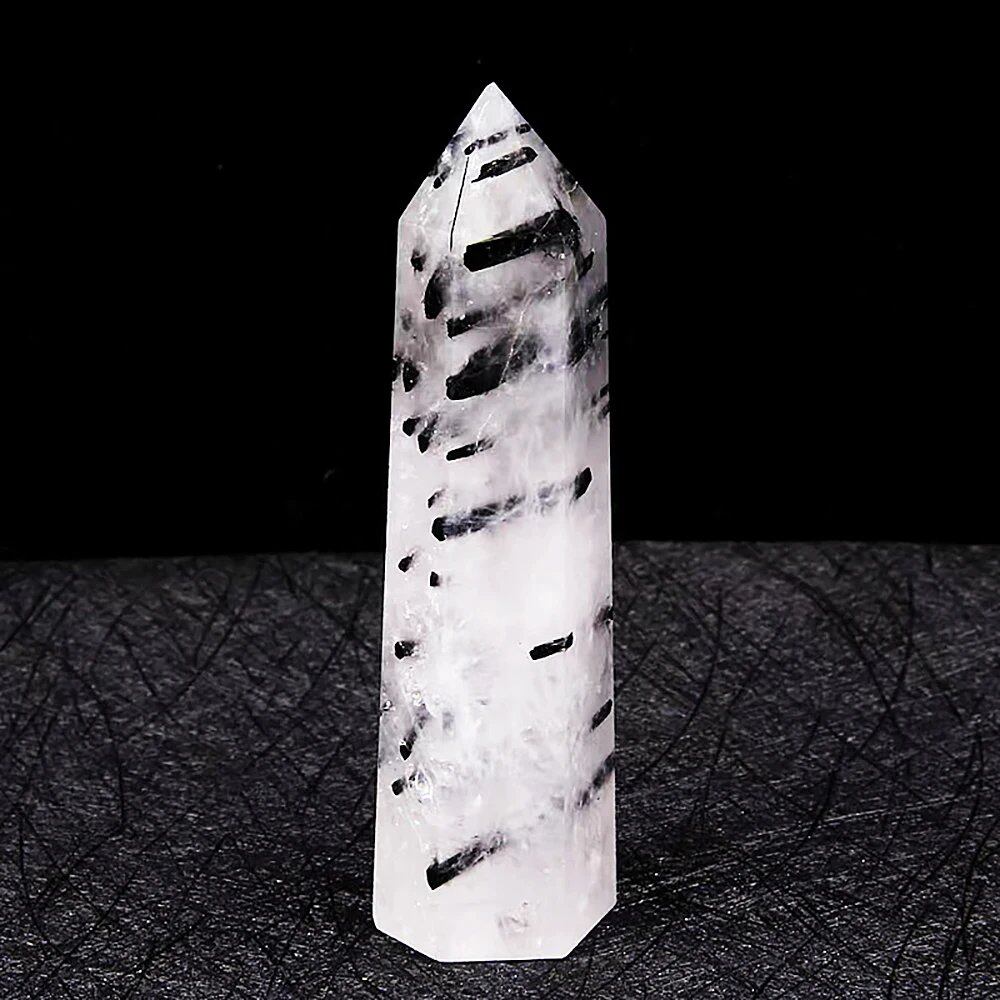 Natural Black Tourmaline Crystal Wand, Polished, 1.57-3.14 Inch, Reiki Healing Energy Stone, Hexagonal Point, Obelisk, Gemstone (Imported)