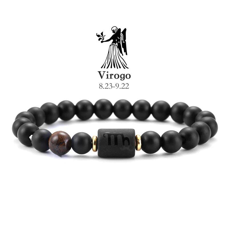 12 Zodiac Signs Bracelet with Natural Stones, Capricorn, Virgo, Leo, and Libra, for Men and Women, Couples, Friends, and Couples; Jewelry Gift; Length: 18-19cm, Parallel Import