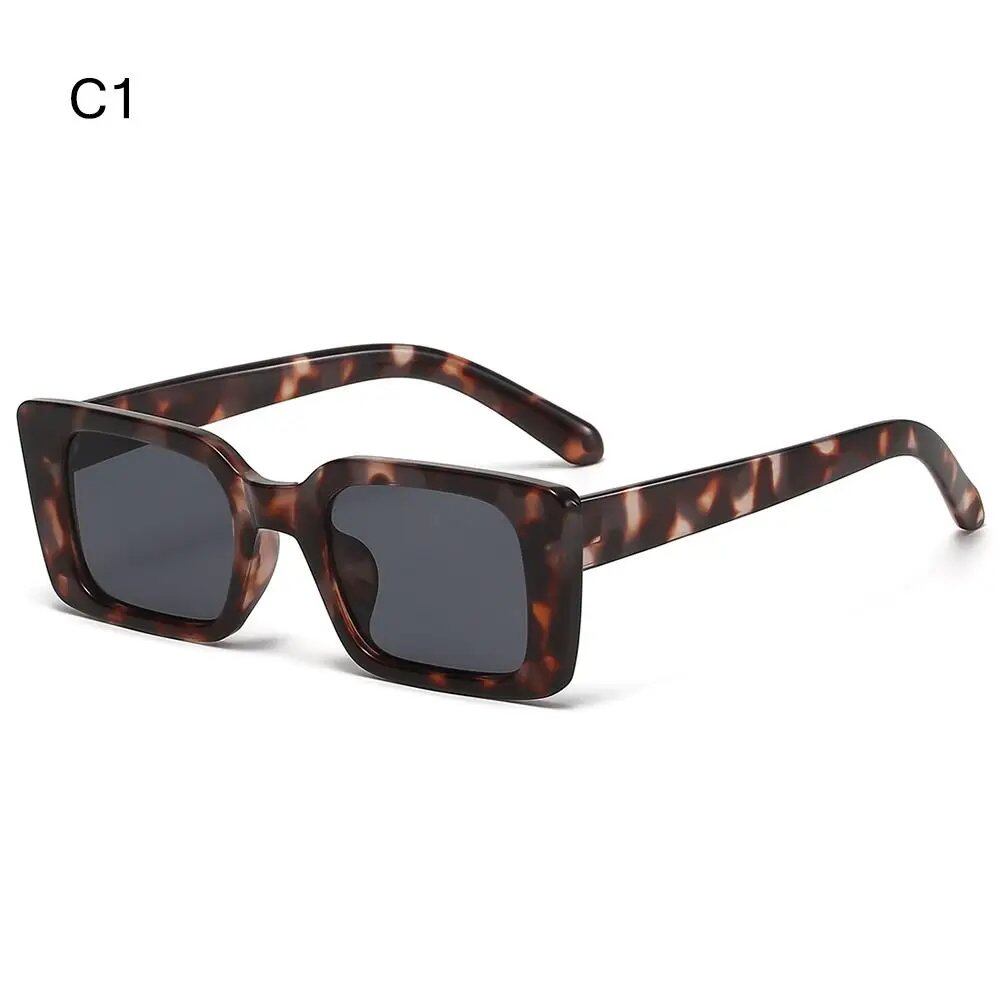 Retro Square Sunglasses for Women, Leopard Print Striped Sunglasses, UV400 Protection, Fashion Rivets, Men's Clear Gradient Sunglasses, Parallel Import