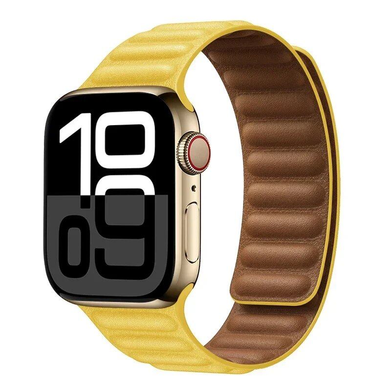 Apple Watch Leather Strap, Magnetic Loop Link Bracelet for iWatch Series 10/9/8/7/6 (45mm, 46mm, 42mm, 44mm, 40mm, 49mm) - Official Website, Band Color: mm, Parallel Import