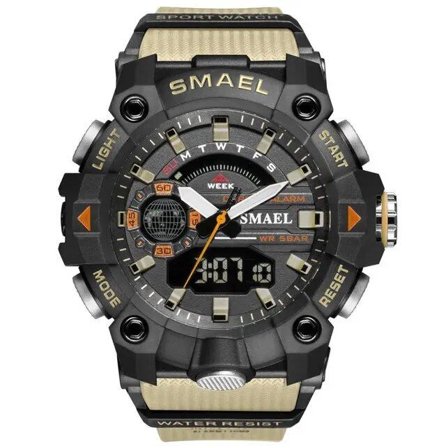 SMAEL Men's Sports Watch, Shock Resistant, 50M Water Resistant, LED Alarm, Stopwatch, Military Style, 8040, Color: Parallel Import