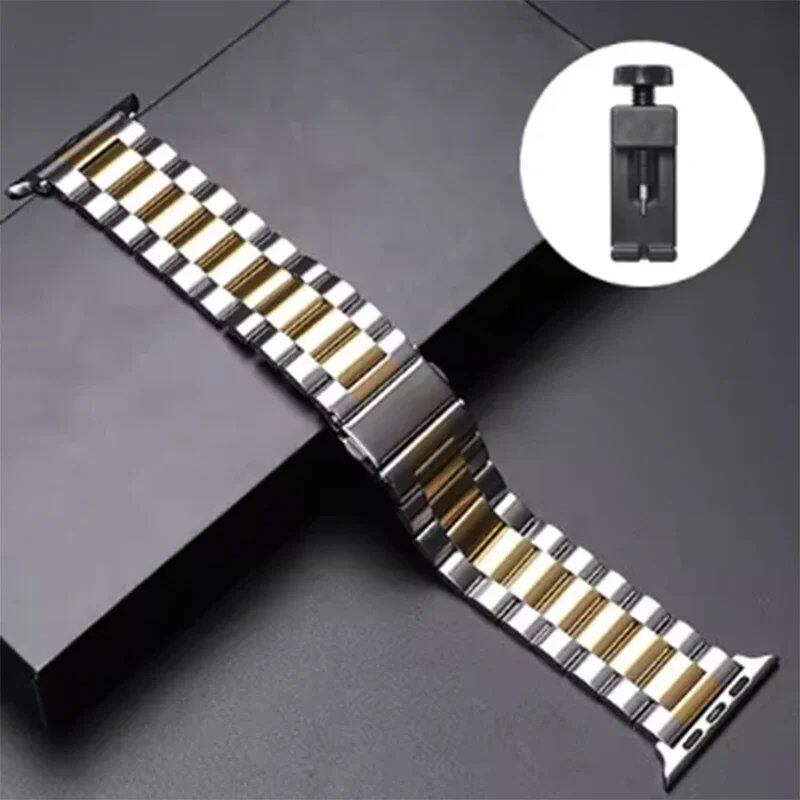 Stainless steel metal band bracelet for Apple Watch Ultra 2/Series 10, 9, 8, 7, 6, 5, and 4 (38/40/41/42/44/45/46/49mm) Band Color: mm Parallel Import