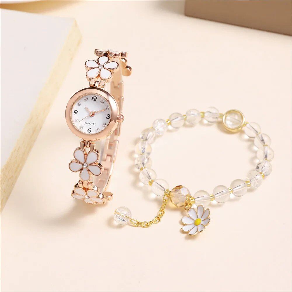 Sweet Flower Style Rhinestone Quartz Women's Bracelet Watch (Parallel Import)