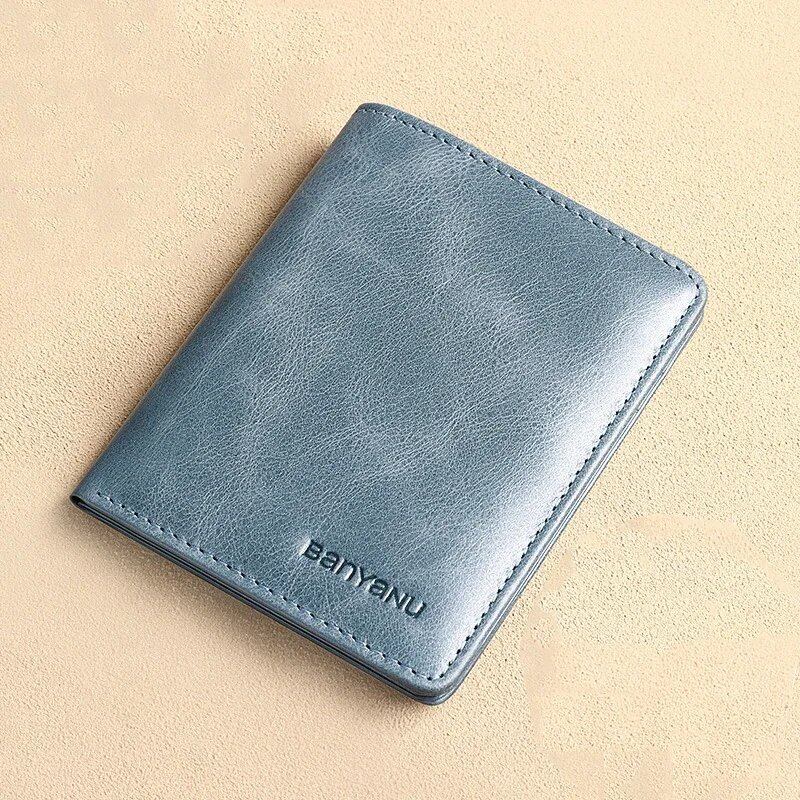 本革 メンズRFIDブロック スリム縦型財布 薄型ミニマリスト 小銭入れ ブルー 並行輸入品