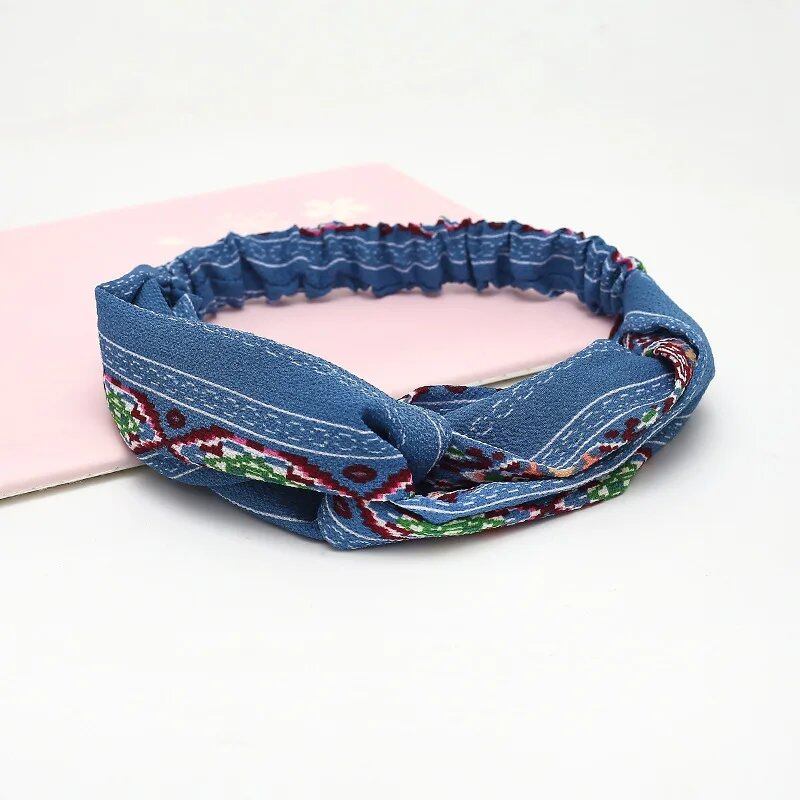 Women's Summer Bohemian Print Headband, Retro Cross Turban, Bandage Bandana, Hair Accessory, Head Wrap, Parallel Import