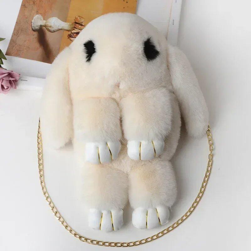 Cute Fluffy Rabbit Pom Pom Chain Bag for Women, Cartoon Rabbit Sling Bag, Plush Bunny Shoulder Backpack, Birthday Gift for Girls, Parallel Import