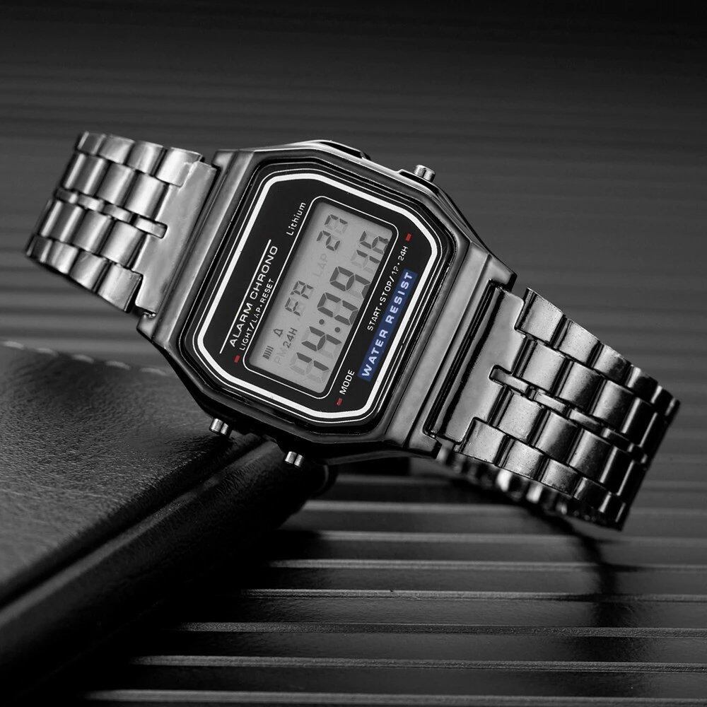 Elegant Women's Digital Watch, Gold, Silver, Stainless Steel, Business Electronic Clock, Parallel Import