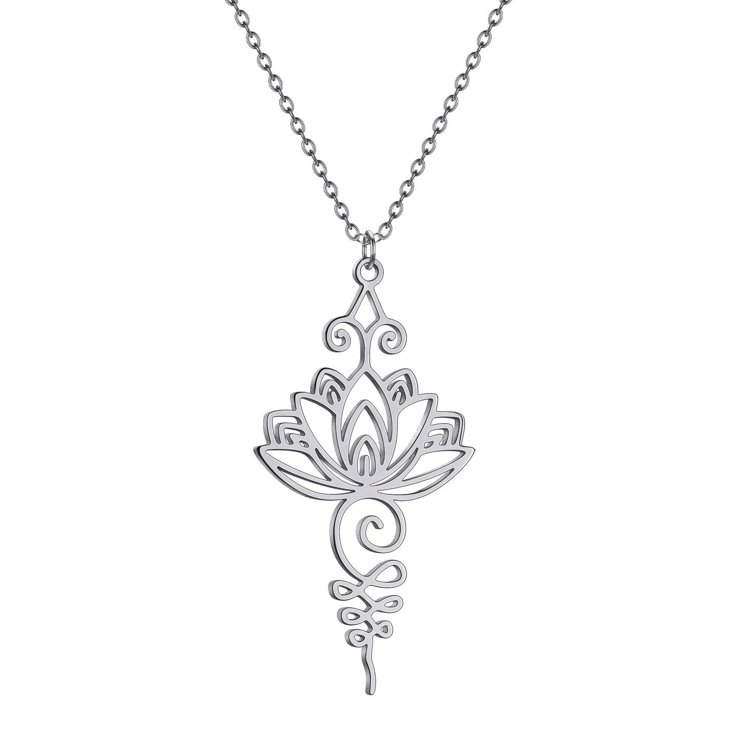 Chandler Stainless Steel Unalome Lotus Flower Pendant Necklace, Yoga, Buddhist, Spiritual Jewelry for Women, Gift, Metal Color: Black, Parallel Import
