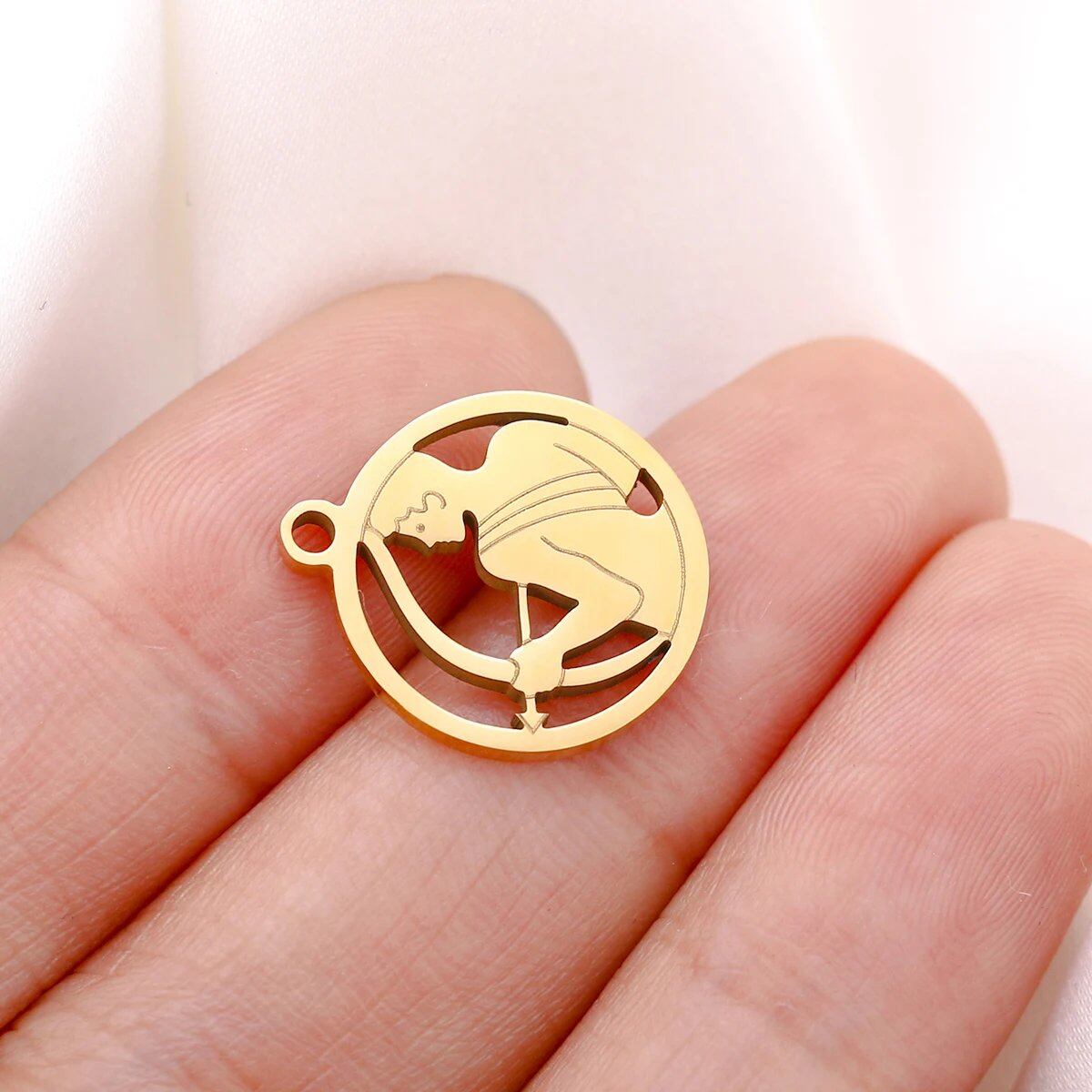 Set of 5 Round Hollow Zodiac Sign Pendants, Stainless Steel, 12 Constellation Charms, DIY Necklace, Bracelet, Jewelry Making, Metal Color: Parallel Import