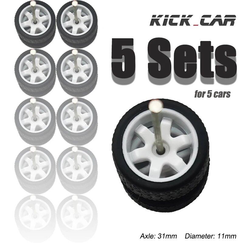 1/64 Scale 6-Spoke Wheels with Fixed Black Rubber Tires - Refit Parts for Toy Models and Diecast Cars (5-Pack for Hot Wheels) Color: Parallel Import