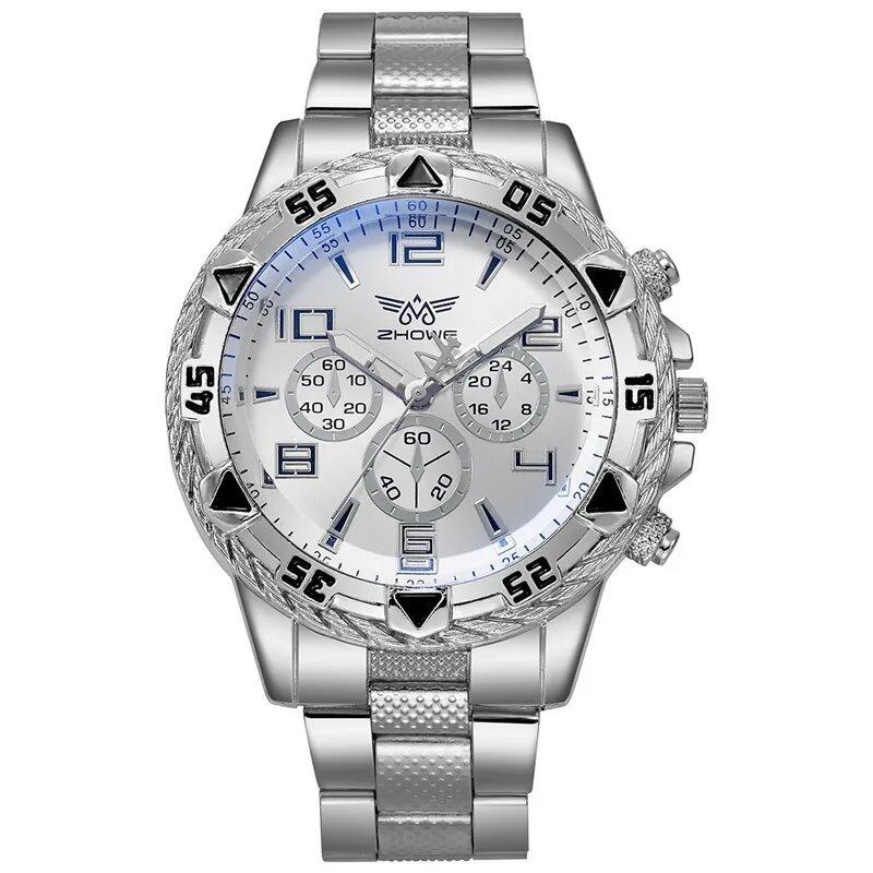 Keglect Men's Steel Band Quartz Watch with Digital Scale, Wristwatch, Necklace, and Bracelet Set; Customization Not Available; Ships from: Parallel Import