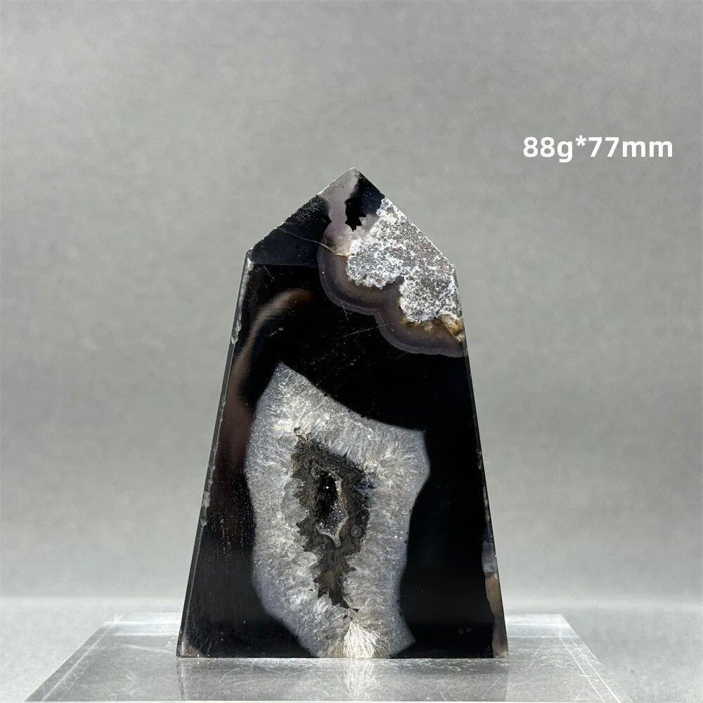 Natural Black Agate Gid Obelisk Wand for Healing, Aura, Meditation, Spiritual Energy, Feng Shui, Altar, Home Decor, Ornaments, Color: Parallel Import