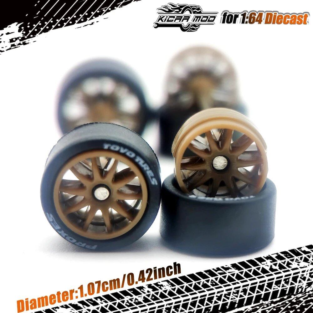 1/64 Scale Rubber Tire Wheels CE28 Refit Parts for Diecast Model Cars, Hot Wheels, Matchbox, Tomica, D:11mm, 1 Set, Parallel Import