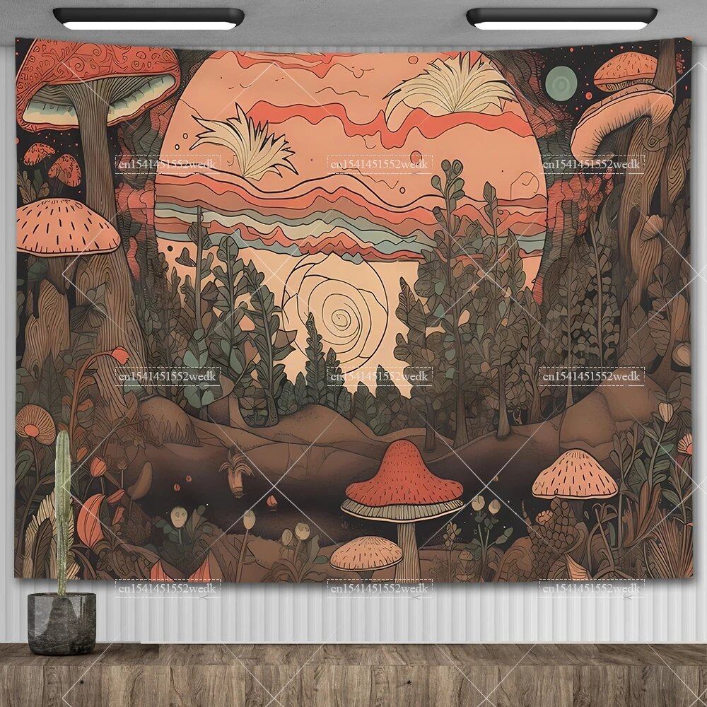 Mushroom Tapestry, Botanical Bohemian Floral, Spiritual Room Decor, Stylish Party Backdrop, Yoga Blanket for Bedroom, Size: Parallel Import