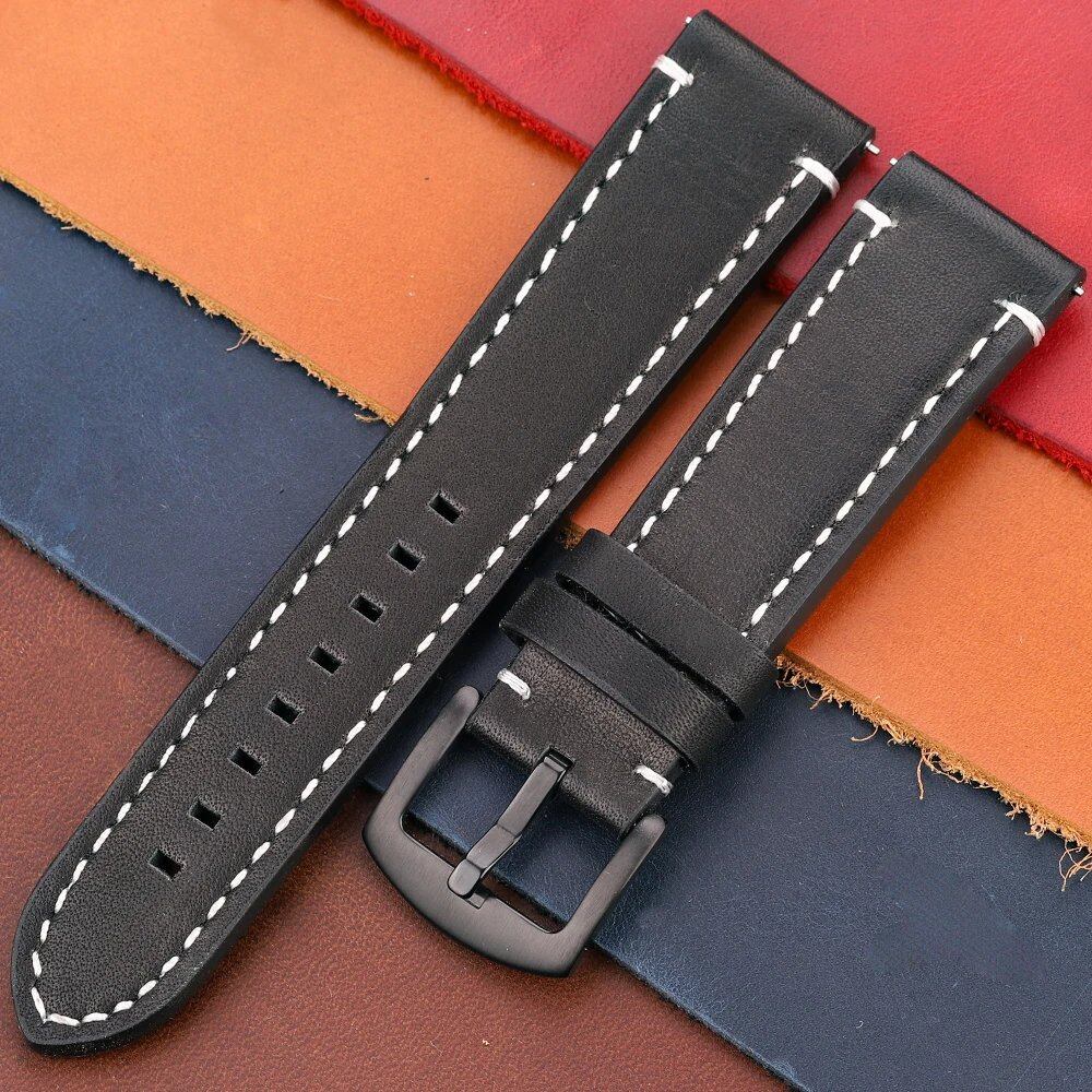 Genuine Leather Watch Band, Vintage Strap, 7 Colors, 18mm, 20mm, 22mm, 24mm, Women's and Men's, Cowhide Leather, Smartwatch Strap, Accessories, Band Color: mm, Parallel Import