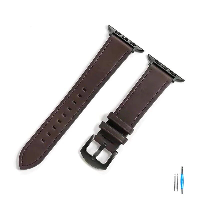 Calf Leather Strap for Apple Watch - Compatible with iWatch Series 8/7/6/5/4/3/SE, 49mm, 44mm, 45mm, 42mm, 40mm, and 41mm Bands, Unisex, Imported