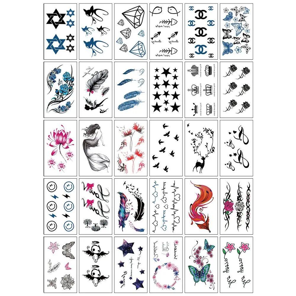 10/20/30/50 Sheets of Waterproof Temporary Tattoo Stickers, Removable Body Art, Butterfly and Flower Designs for Men and Women, Stylish, Imported