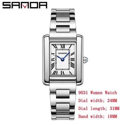 Sanda New Quartz Watch with Roman Numerals, Stainless Steel and Leather Strap, Briefcase, 30m Water Resistant, Popular for Men and Women, Color: Parallel Import