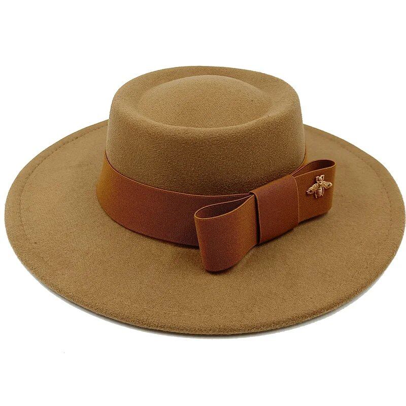 Winter Bowtie Fedora Hat with Textured Surface, Flat Top, and Elastic Band. Red. Men's and Women's Jazz Hat. Sizes: 56-58cm. Ships from: Parallel Import.