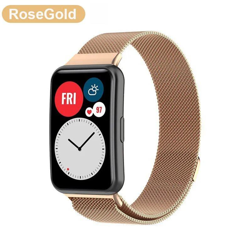 Huawei Watch Fit Metal Band Strap with Case and TPU Screen Protector, Compatible with Huawei Watch Fit 2, Milanese Bracelet, Magnetic Loop Watch Band, Band Color: Parallel Import