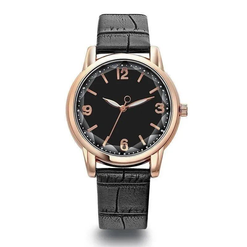 Leather Strap Women's Watch with Polygonal Glass, Luxury Quartz Watch, Creative Fashion, Parallel Import