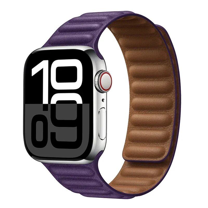 Apple Watch Leather Strap, Magnetic Loop Link Bracelet for iWatch Series 10/9/8/7/6 (45mm, 46mm, 42mm, 44mm, 40mm, 49mm) - Official Website, Band Color: mm, Parallel Import