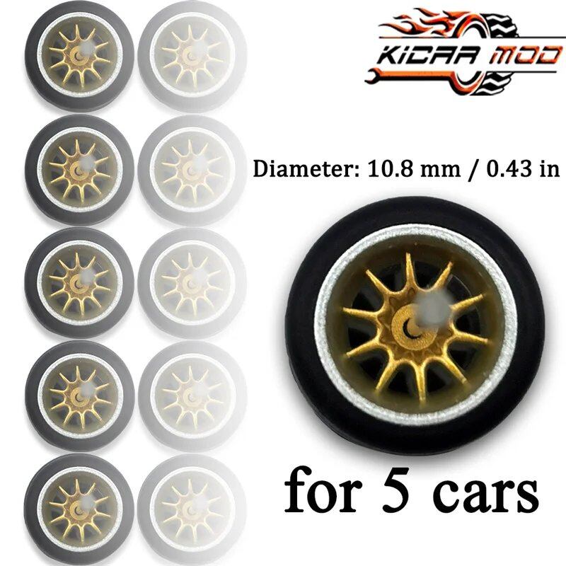 1/64 Scale 10-Spoke Wheel Set with Fixed Rubber Tires for Diecast Model Cars, Hot Wheels Modification Parts (5 Sets for 5 Cars), Color: MMW, Parallel Import