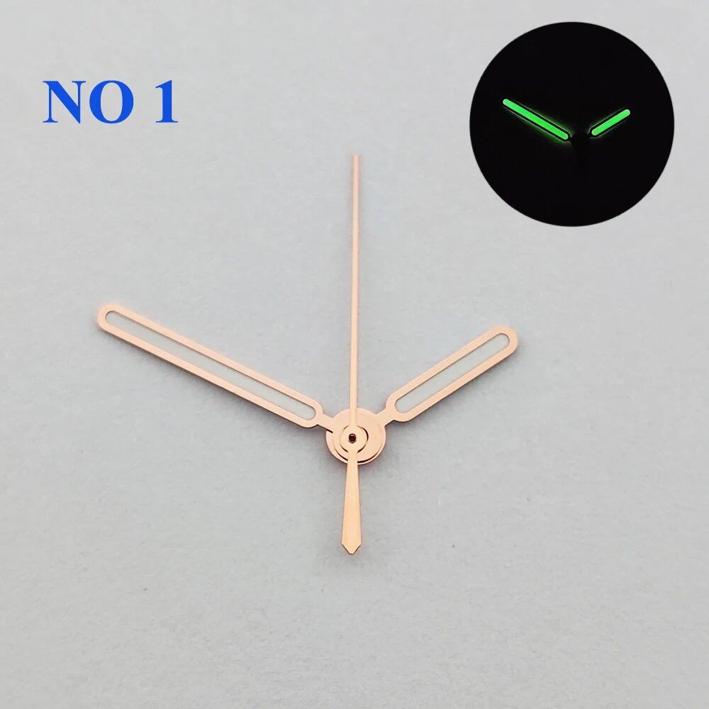 NH35 Hand Set, Silver/Rose Gold/Black with Green Fluorescent, Compatible with 4R/7S/NH35/NH36, Watch Parts, Parallel Import